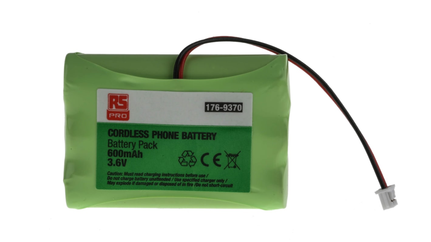 RS PRO 3.6V NiMH Rechargeable Battery Pack, 600mAh - Pack of 1