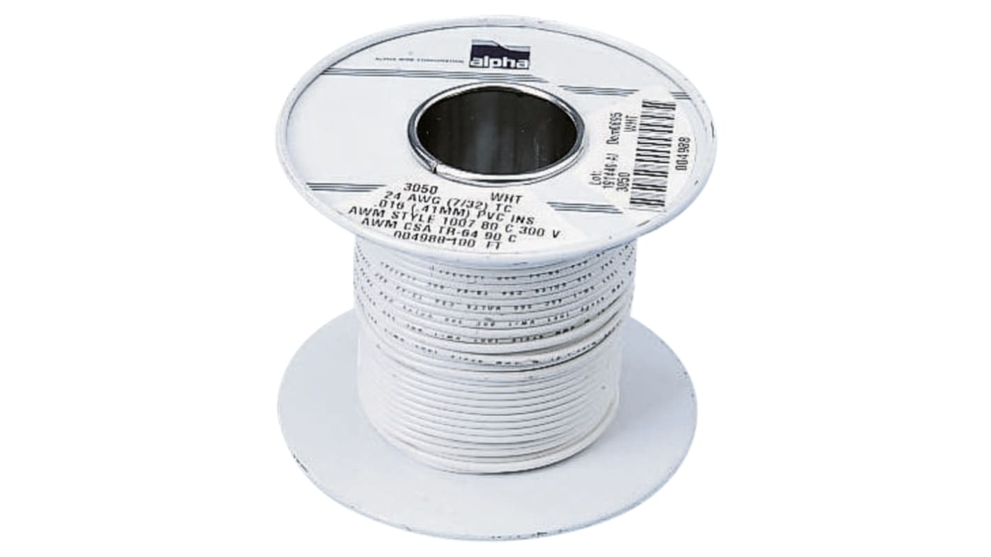 Alpha Wire Hook-up Wire PVC Series Green/Yellow 0.82 mm² Hook Up Wire, 16/0.25 mm, 304m, PVC Insulation, 3055 GY001