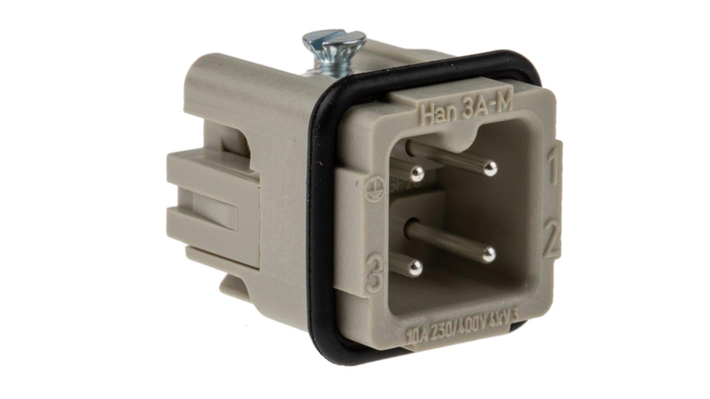 HARTING Heavy Duty Power Connector Insert, 10A, Male, Han A Series, 3 Contacts
