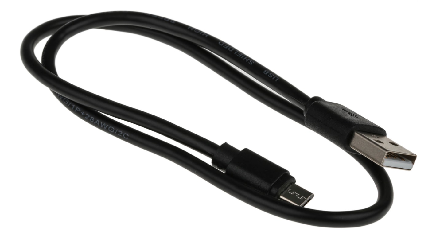 RS PRO USB 2.0, Male USB A to Male Micro USB B, 500mm