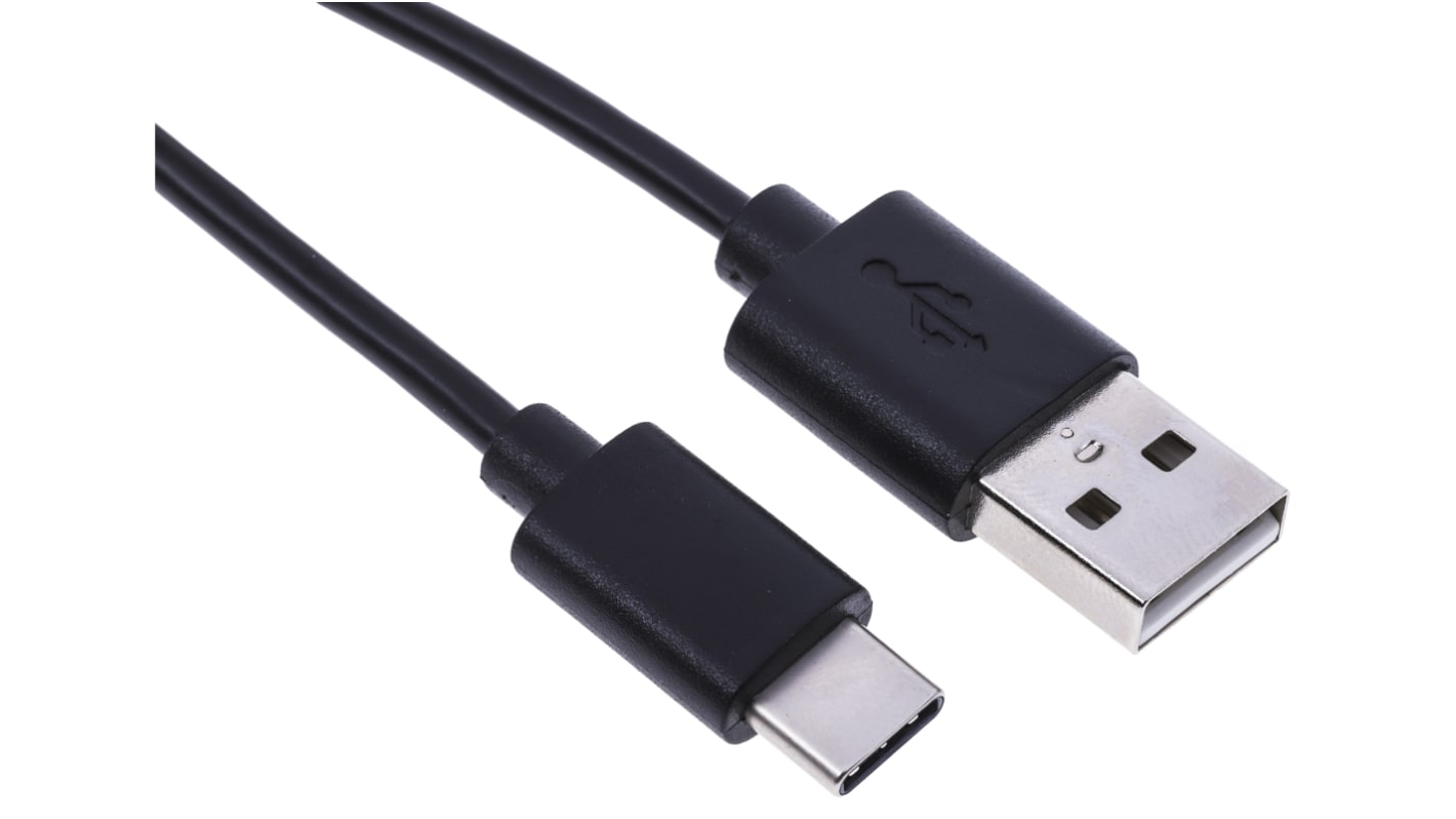 RS PRO USB-kabel, Sort, USB C til USB A, 1m