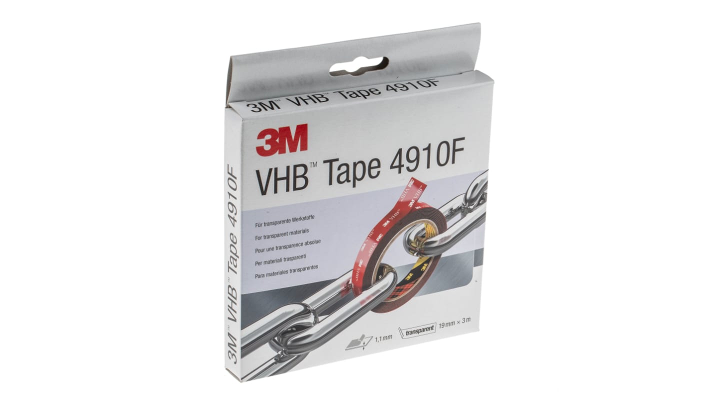 3M 4910F, VHB™ Clear Foam Tape, 19.0mm x 3.0m, 1.0mm Thick