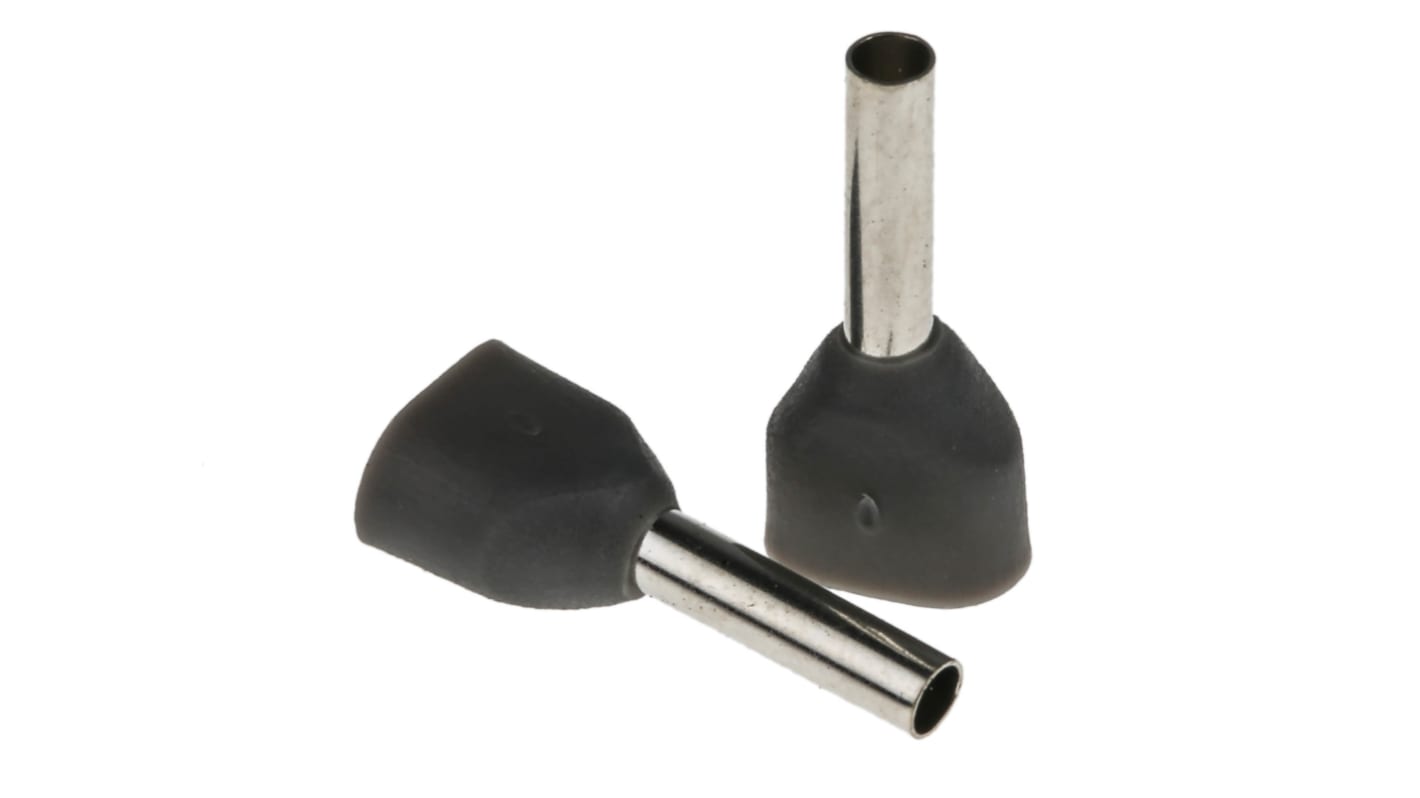 RS PRO Insulated Crimp Bootlace Ferrule, 8mm Pin Length, 2.1mm Pin Diameter, 2 x 0.75mm² Wire Size, Grey