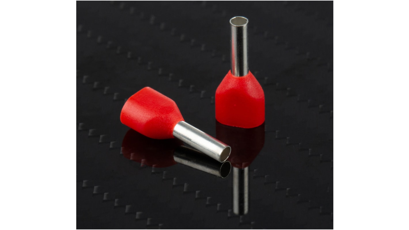 Puntera hueca de crimpado RS PRO, Aislado, Pin de 8mm, Rojo 2 x 18AWG 2 x 1.0mm² 2 x 18AWG 2 x 1.0mm²