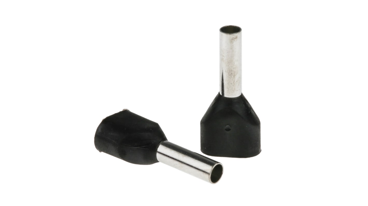 RS PRO Aderendhülsen bis 2 x 1.5mm², Stift ø 2.6mm, 2 Eing. , Schwarz, Nylon, 8mm, 15.5mm, Isoliert, 2 x 16AWG max.