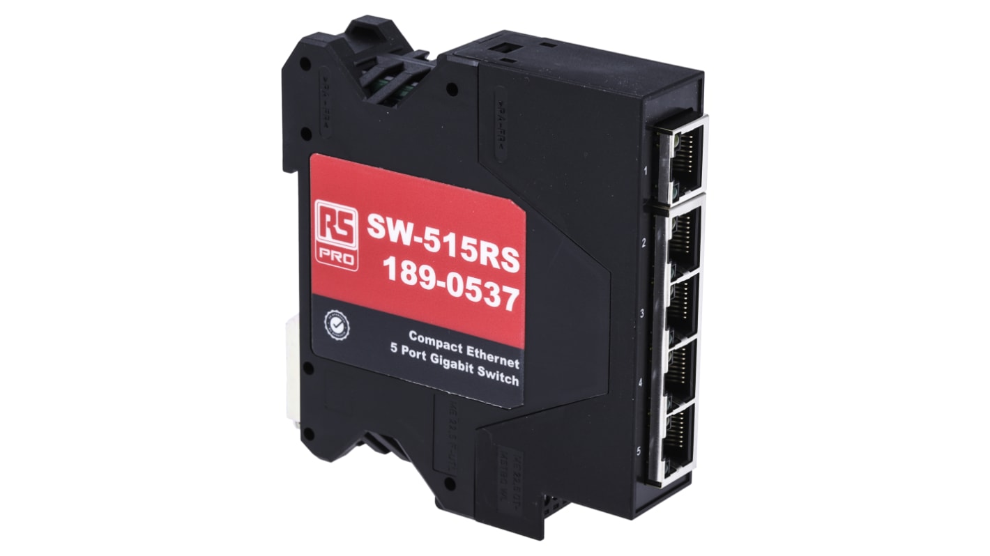 RS PRO Ethernet-Switch DIN-Schienenmontage 5-Port Unmanaged 10/100/1000Mbit/s 23 x 94 x 99mm