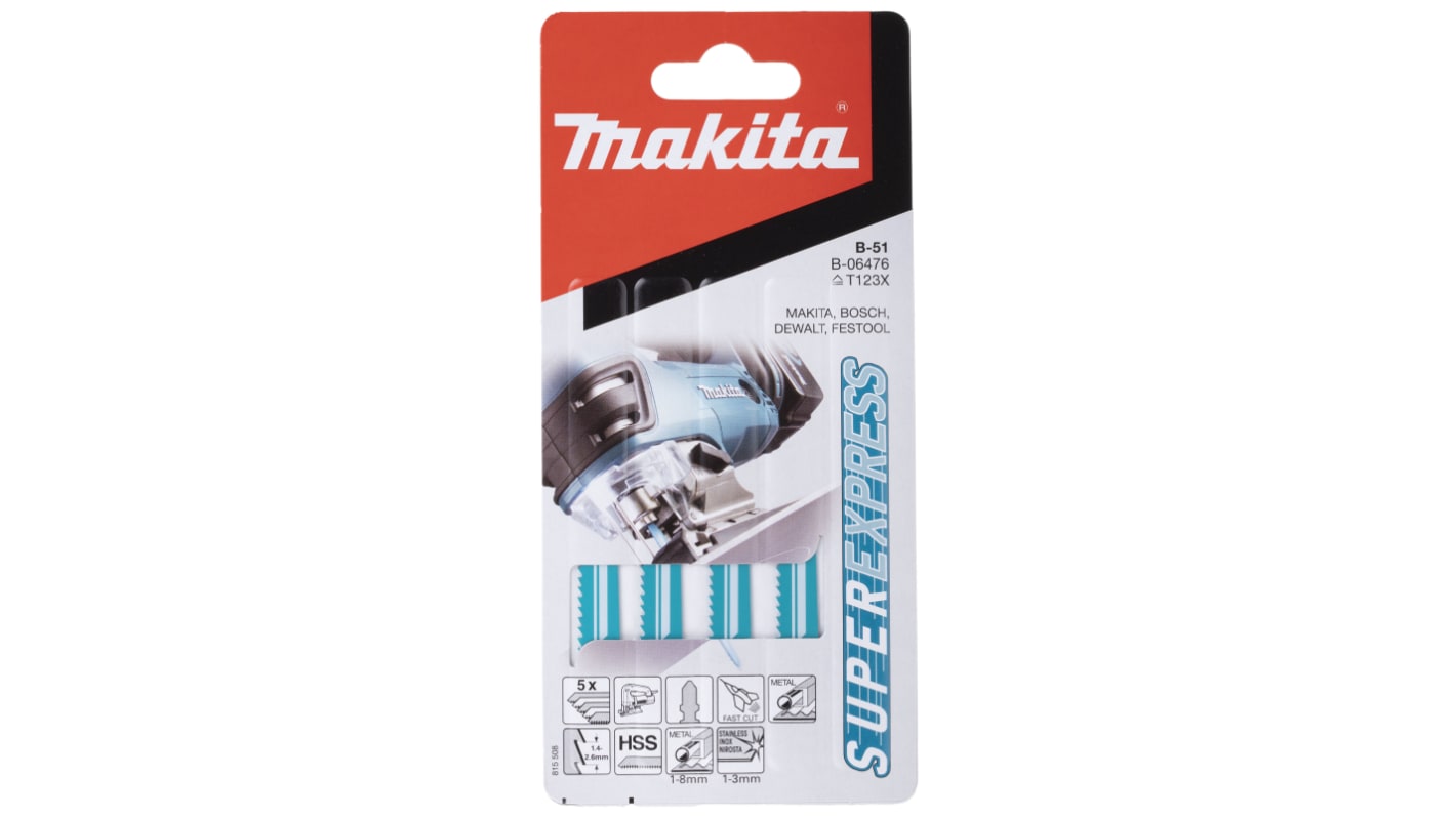 Makita, 10 → 18 Teeth Per Inch 75mm Cutting Length Jigsaw Blade, Pack of 5