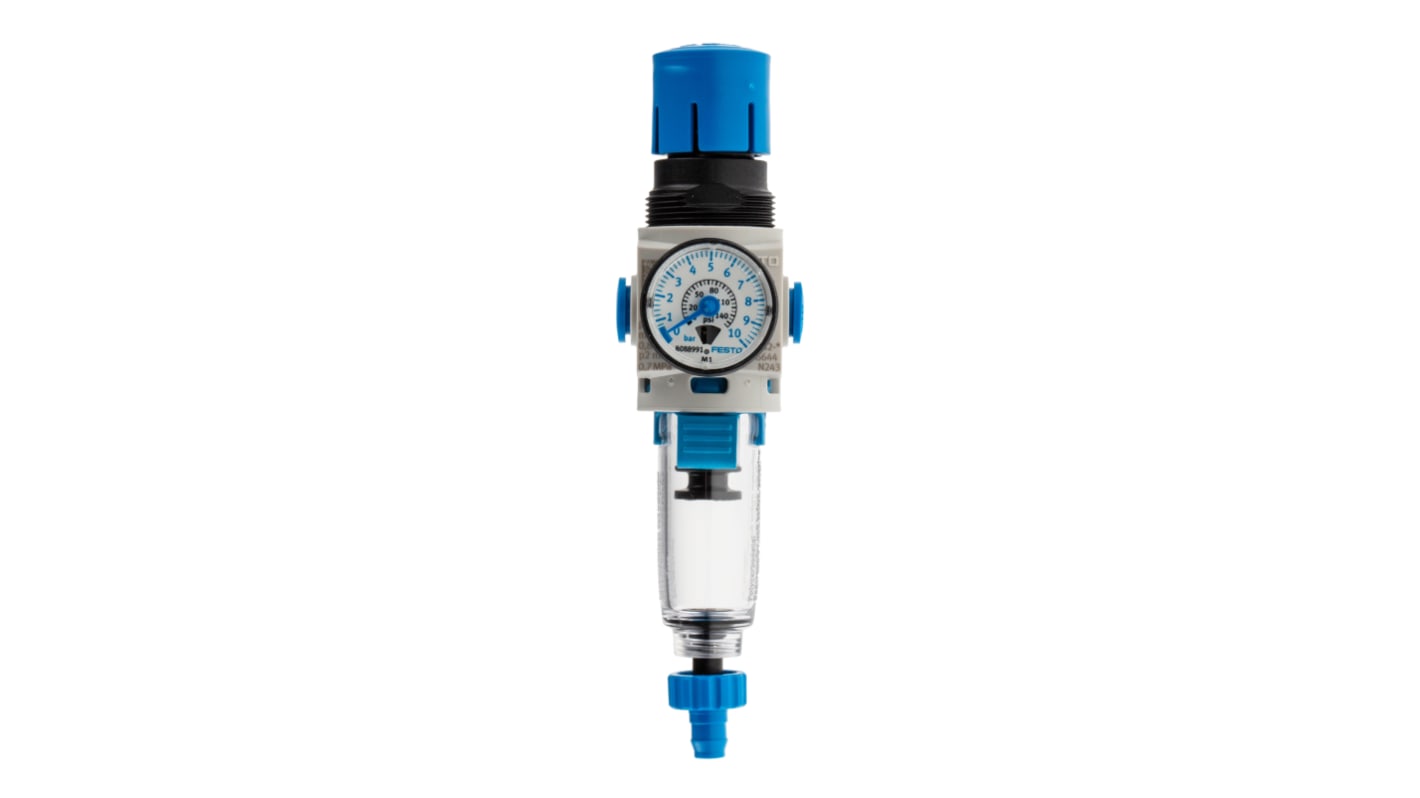 Festo Push In 6 mm Pneumatic Regulator - 0.5bar to 7bar, 8bar max. input, 8086644