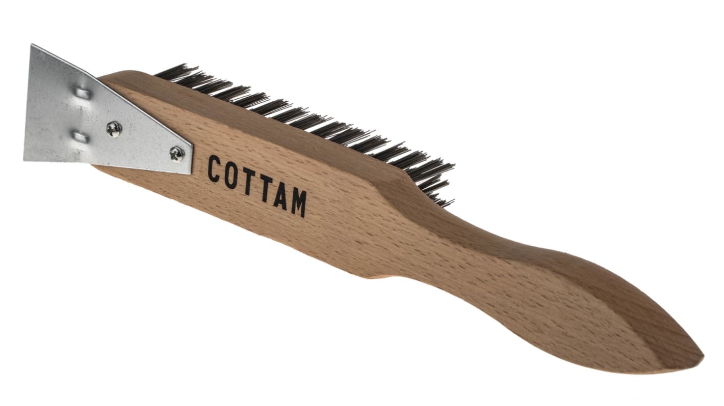 Cottam 钢丝刷, 37mm长刷毛, 4排刷毛, 用于工程、一般清洁、除锈剂, 51mmx300mm, 木柄
