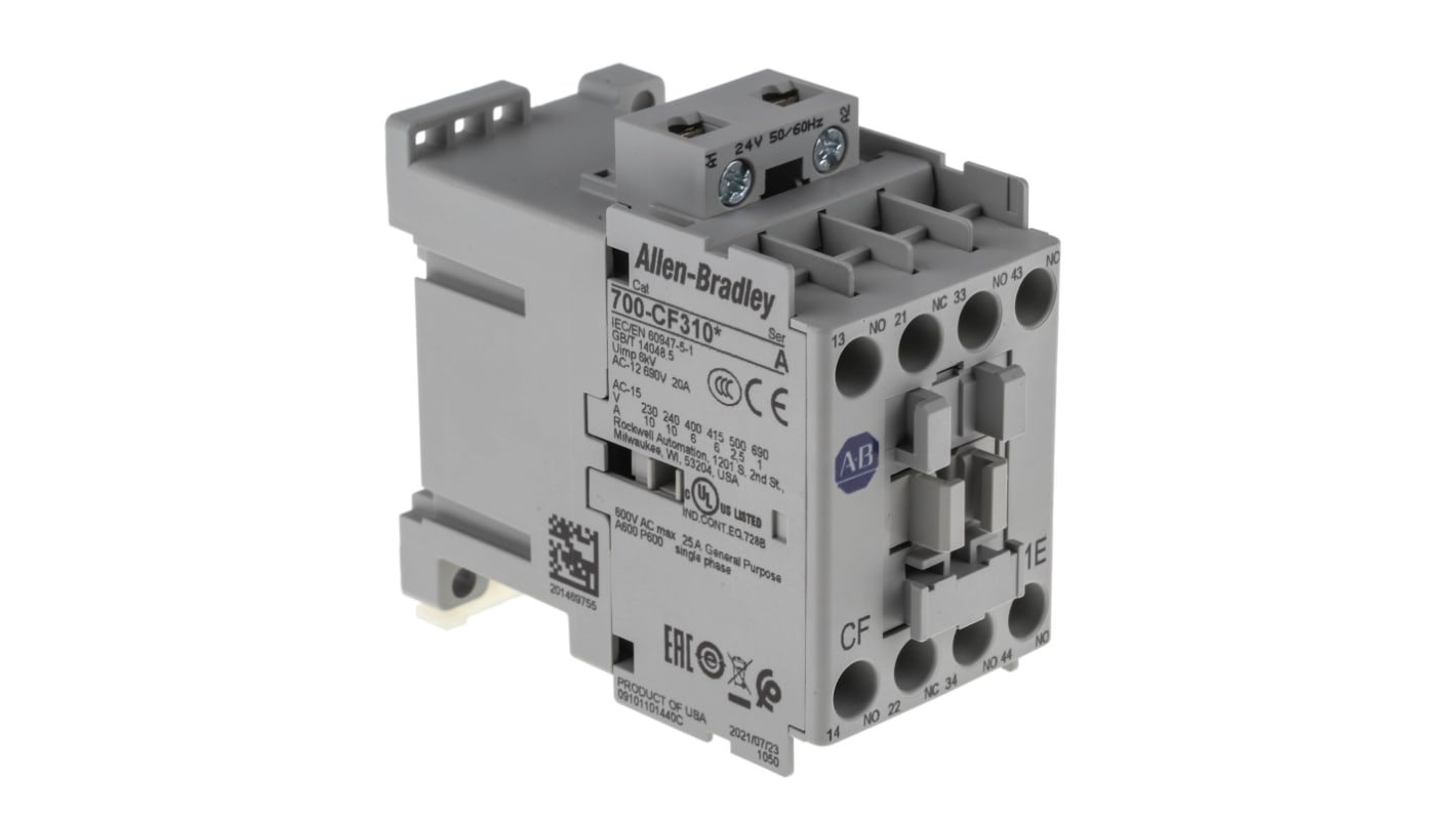 Allen Bradley 700 Series 700C Contactor, 24 V ac Coil, 4-Pole, 10 A, 3NO + 1NC, 400 V ac