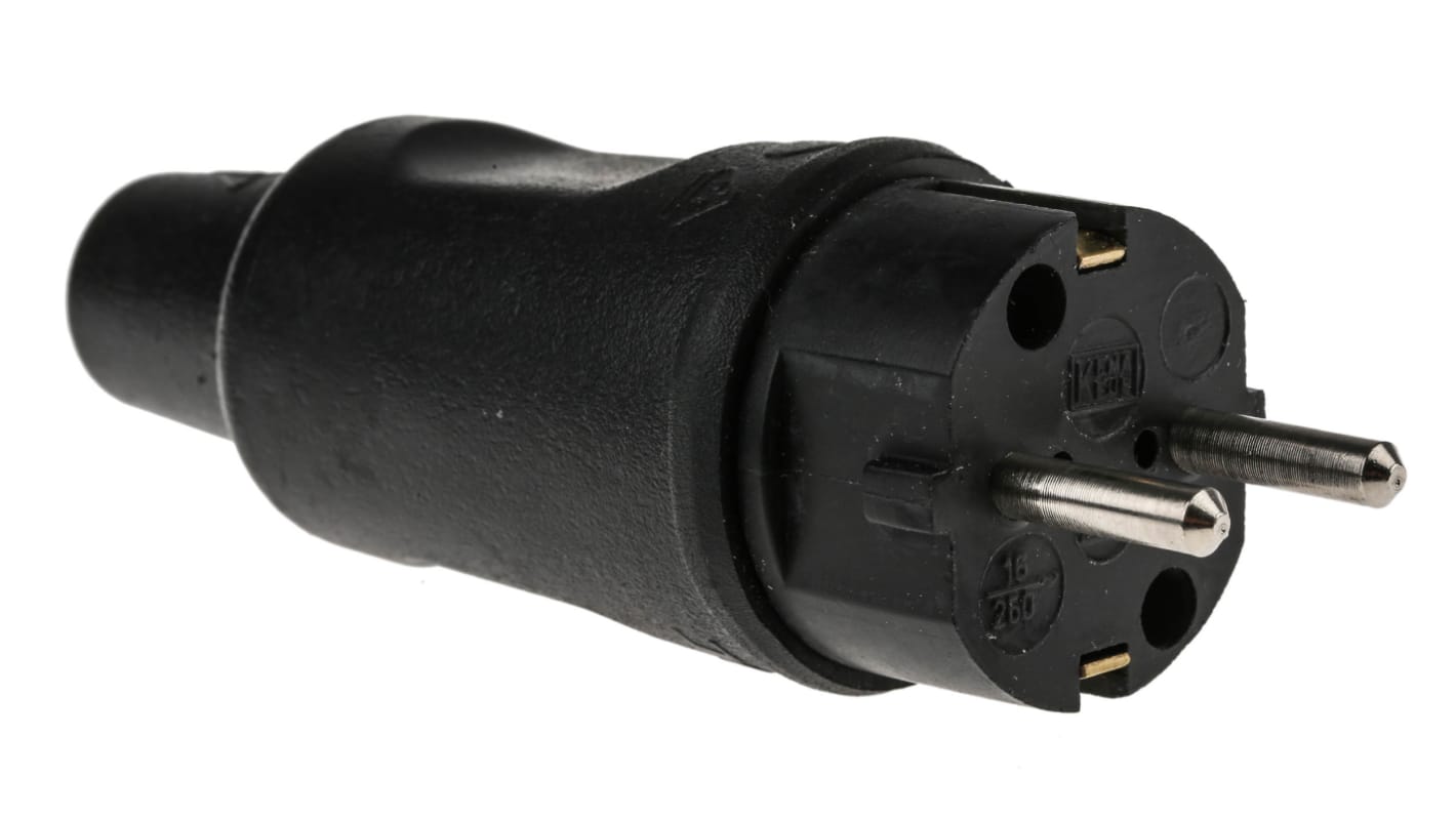 Kopp Netzstecker Kabel, 2P, Typ F – Deutscher Schutzkontakt, 250 V / 16A Schwarz, für Deutschland