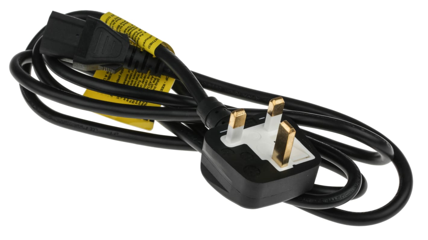 RS PRO Straight IEC C13 Socket to Right Angle Type G UK Plug Power Cord, 2m