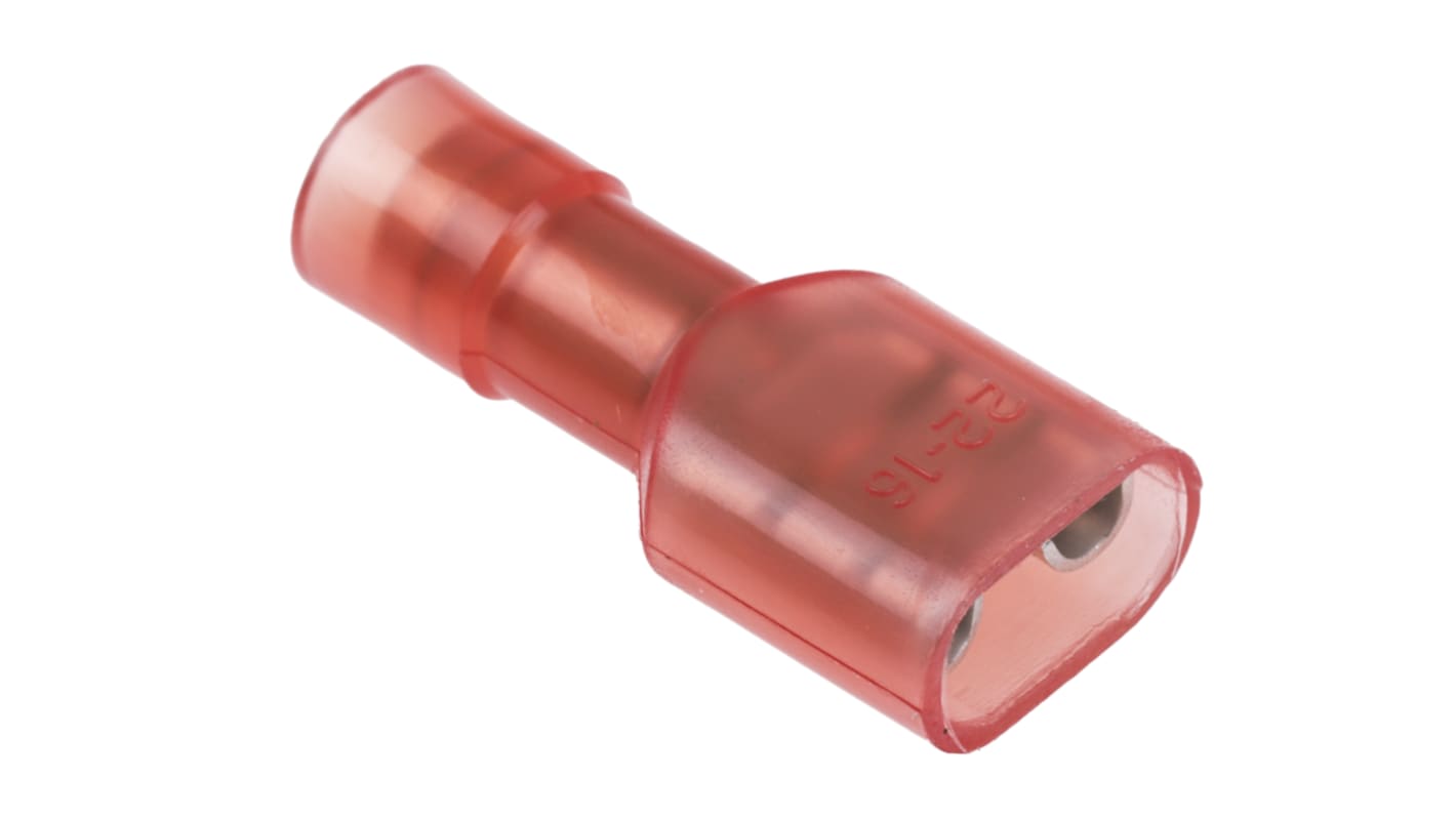 RS PRO Red Insulated Female Spade Connector, Double Crimp, 6.35 x 0.8mm Tab Size, 0.5mm² to 1.5mm²