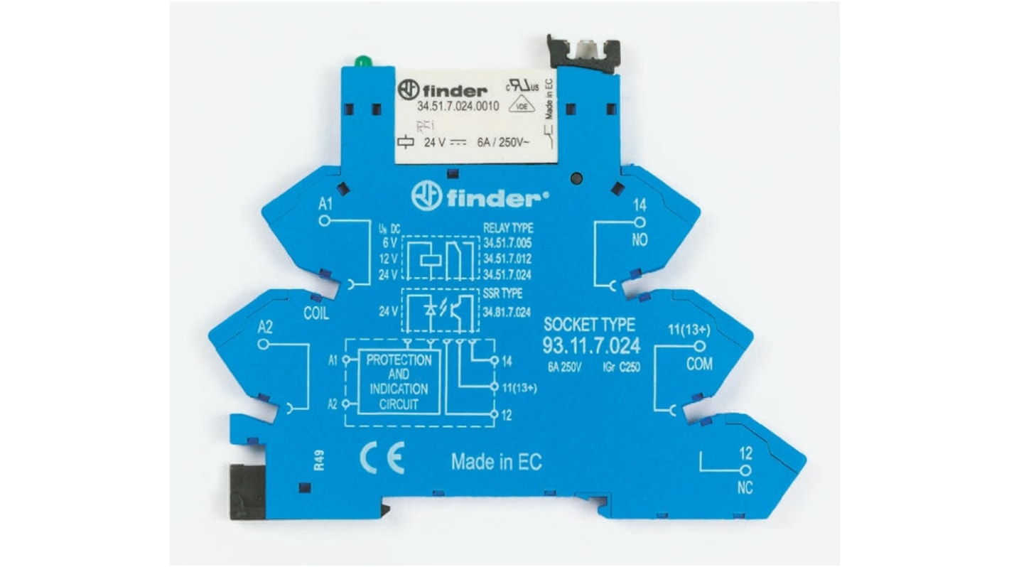 Finder 38 Series Interface Relay, DIN Rail Mount, 12V dc Coil, SPDT, 1-Pole