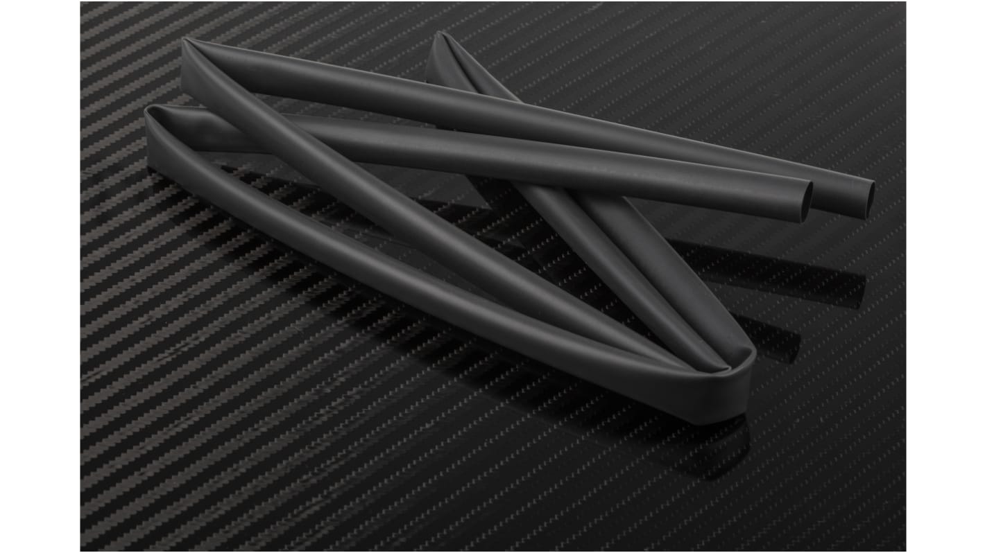 RS PRO Adhesive Lined Heat Shrink Tubing, Black 9.5mm Sleeve Dia. x 1.2m Length 3:1 Ratio