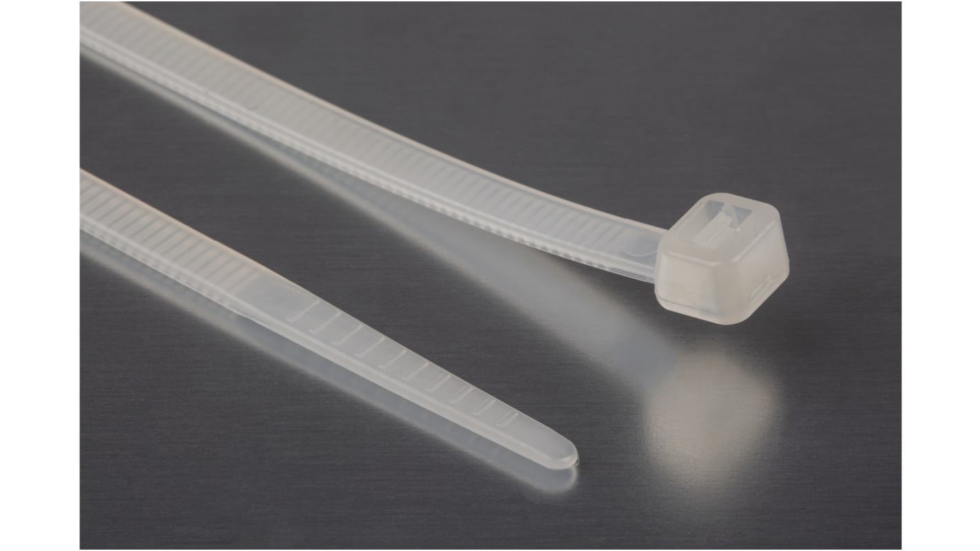 RS PRO Cable Tie, 300mm x 4.8 mm, Natural Nylon, Pk-100
