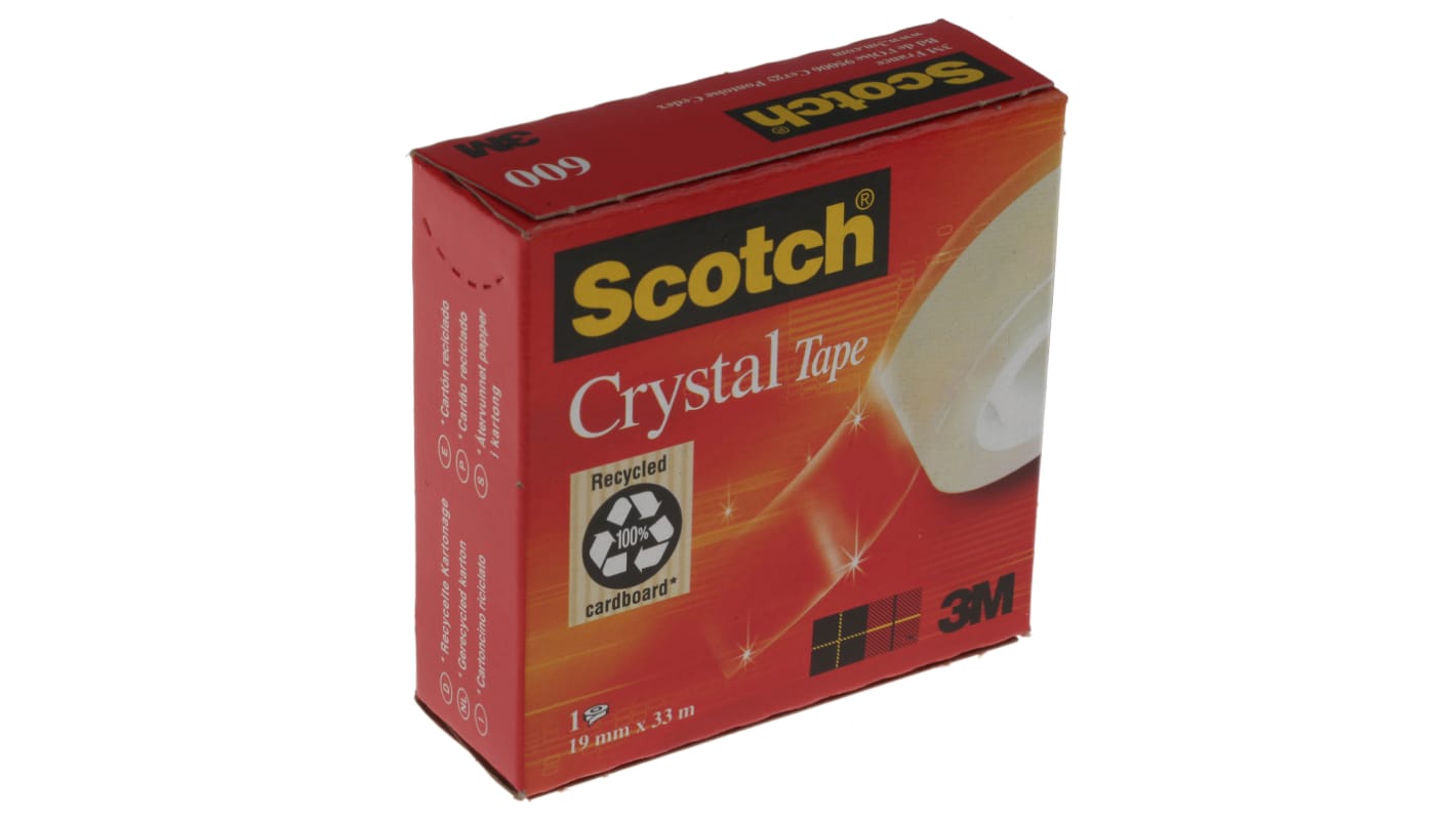 3M 透明办公胶带, Scotch Crystal, 33m长x19mm宽, 一次性使用, 600
