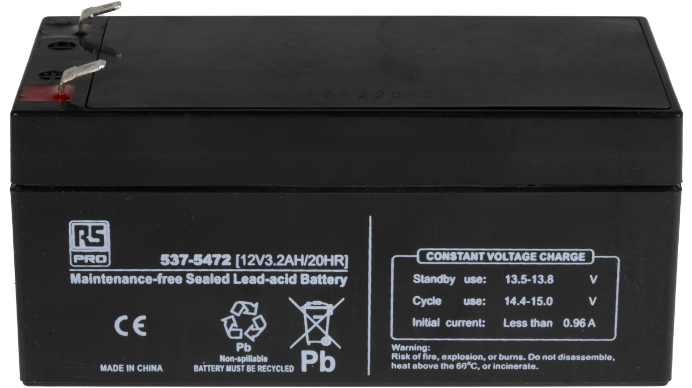 RS PRO 12V T1 Sealed Lead Acid Battery, 3.2Ah