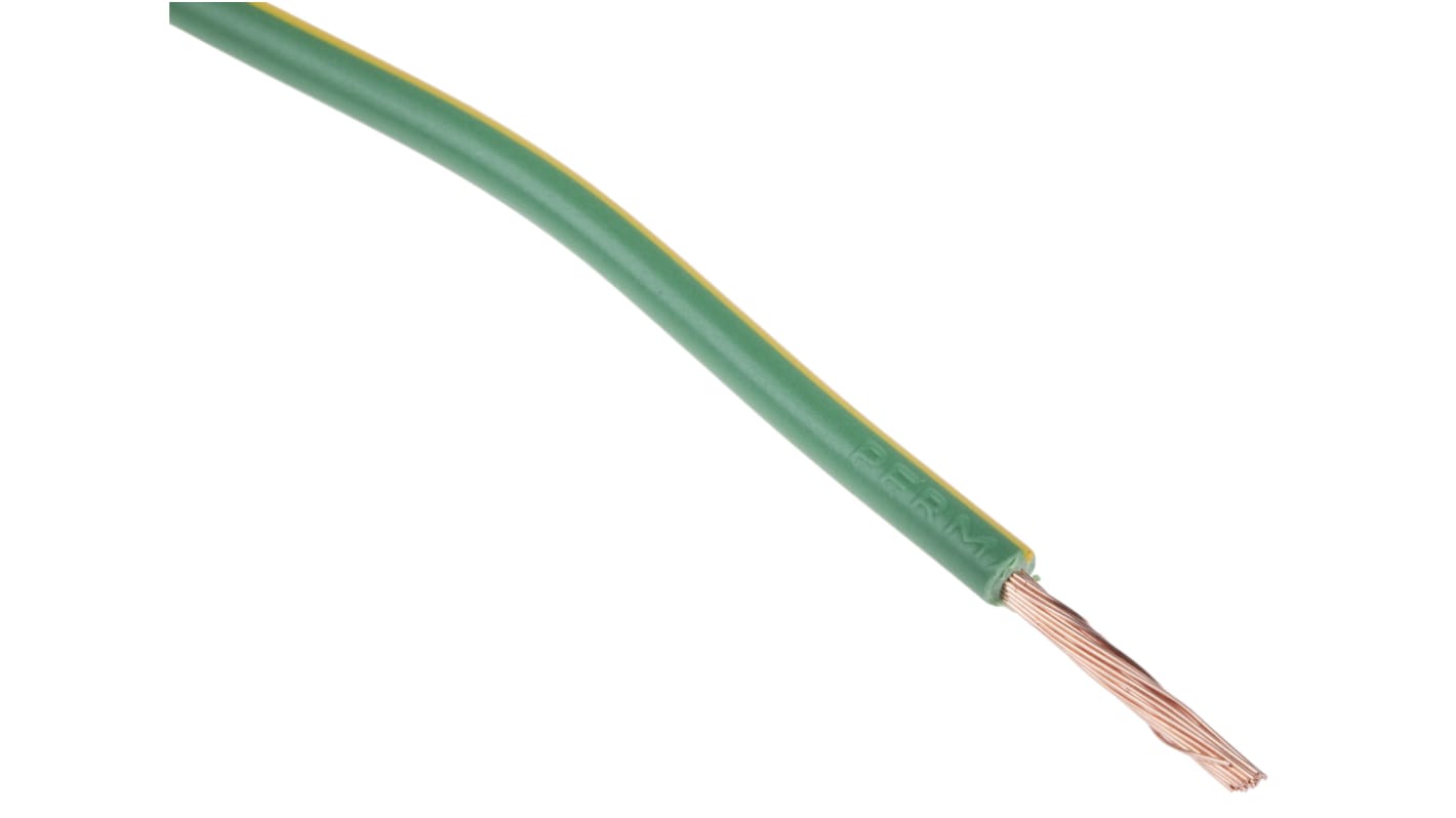 RS PRO Green/Yellow 2.5 mm² Hook Up Wire, 13 AWG, 50/0.25 mm, 100m, PVC Insulation