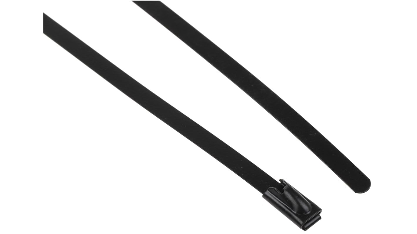 RS PRO Cable Tie, Roller Ball, 360mm x 4.6 mm, Black Polyester Coated Stainless Steel, Pk-100