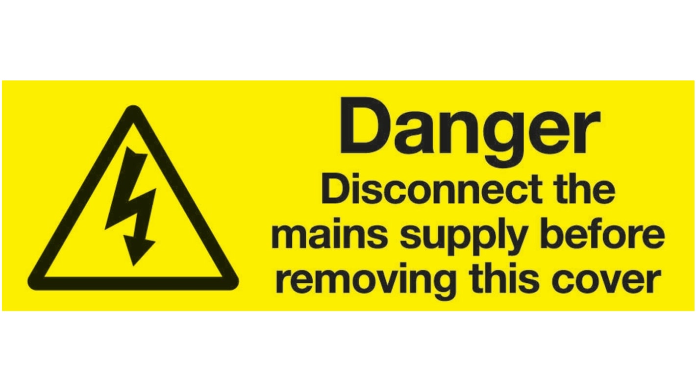 Signs & Labels Black/Yellow Vinyl Safety Labels, Danger Disconnect The Mains Supply Before Removing The Cover-Text 20