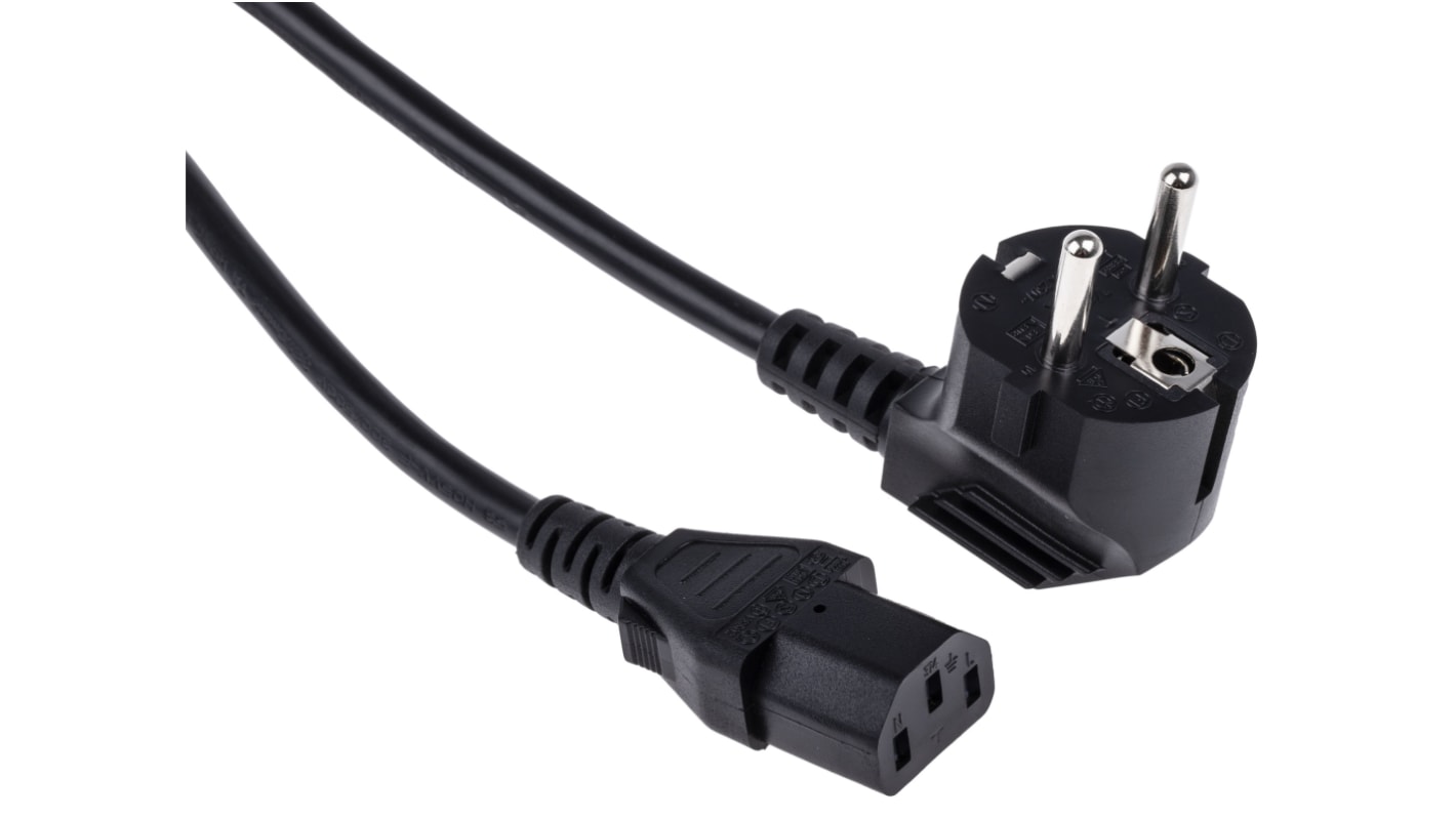 RS PRO Straight IEC C13 Socket to Straight CEE 7/7 Plug Power Cord, 5m