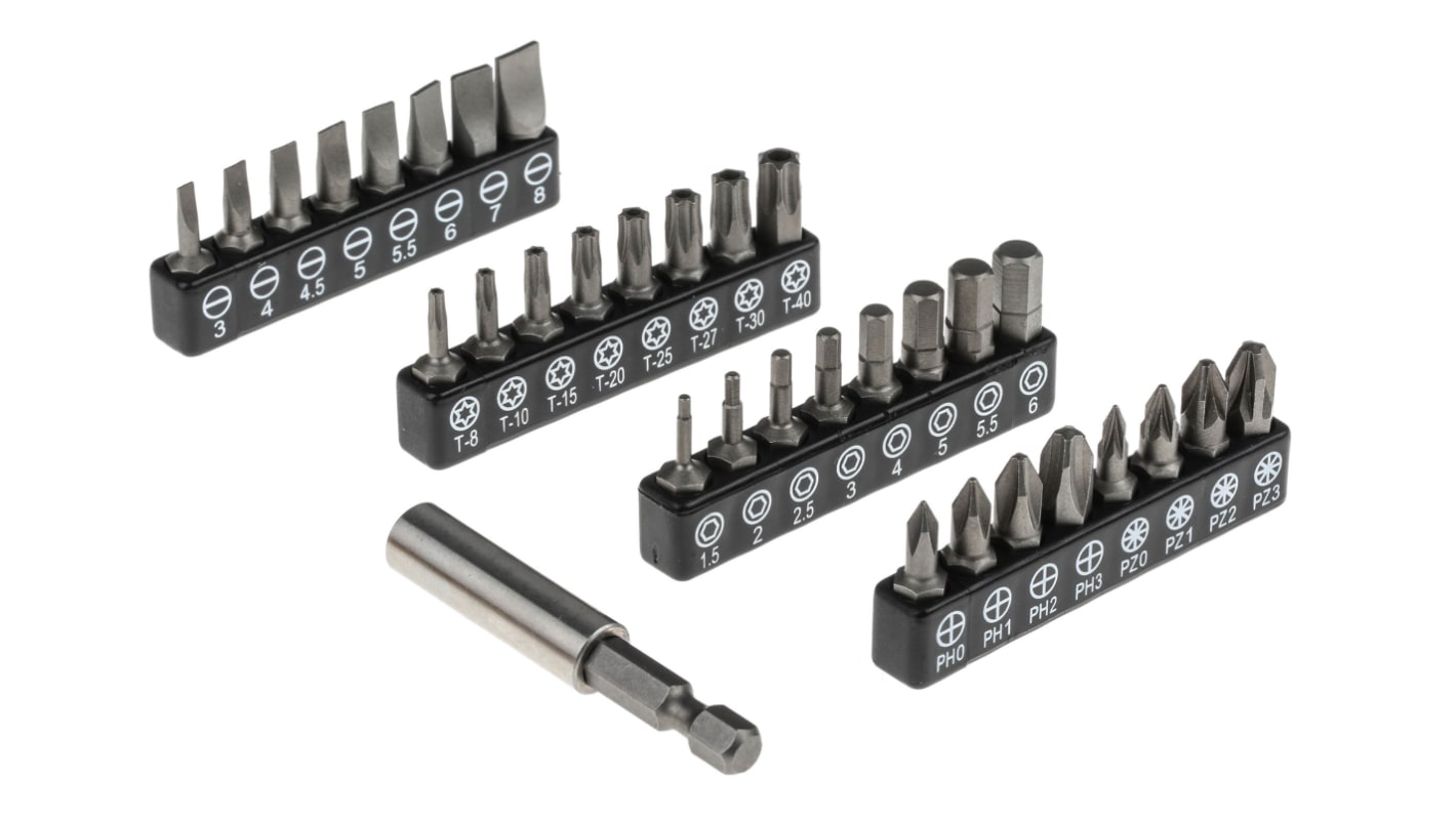 RS PRO Driver Bit Set 32 Pieces, Hexagon, Phillips, Slotted, Torx