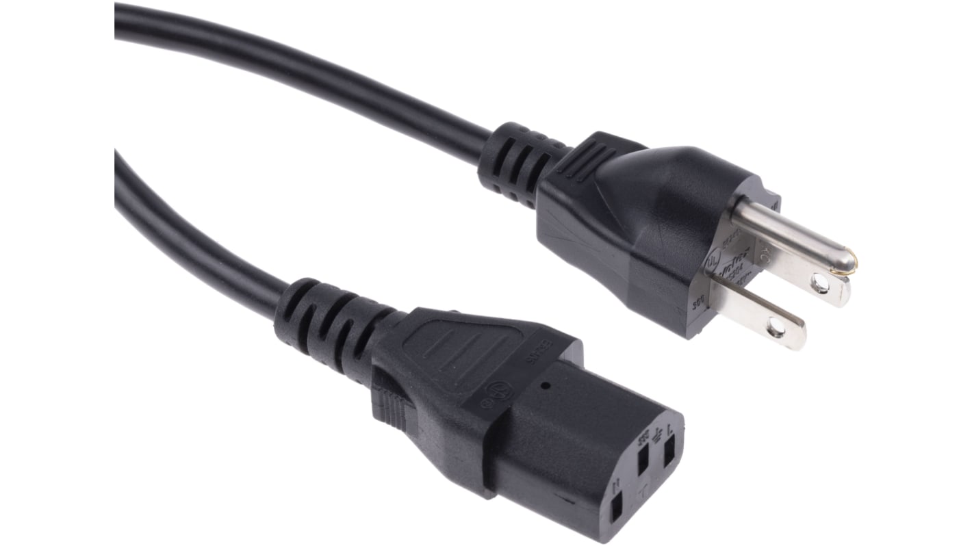 Cable de alimentación RS PRO Negro de 2.5m, con. A IEC C13, hembra, con. B Conector macho tipo B para EE. UU., macho,