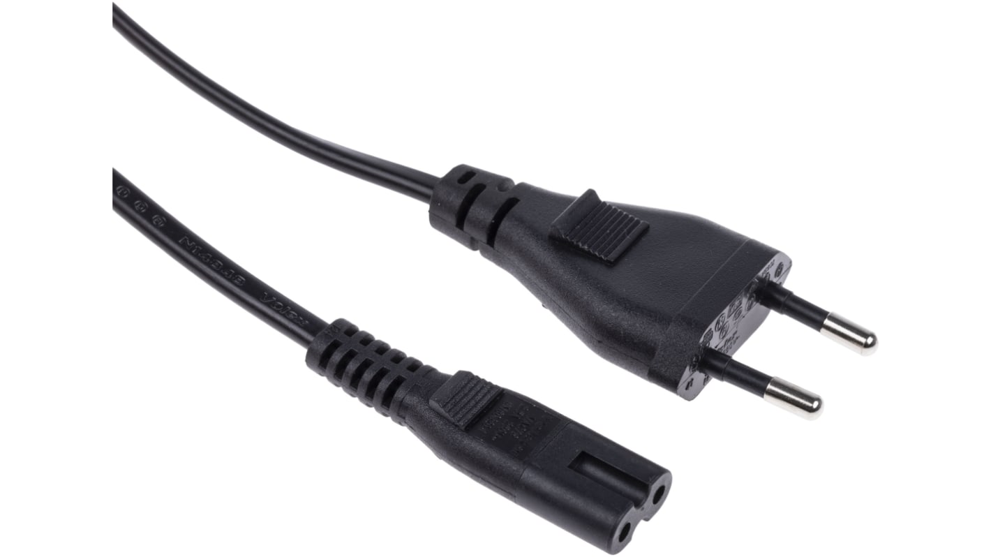 RS PRO Konfektioniertes Stromkabel, A IEC C7 / Buchse, B Eurostecker Typ C / Stecker, 2.5 A, 1.8m Schwarz,  250 V