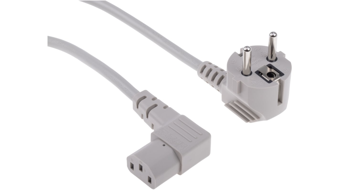 RS PRO Konfektioniertes Stromkabel, A IEC C13 / Buchse, B CEE 7/7 / Stecker, 10 A, 2.5m Grau,  250 V