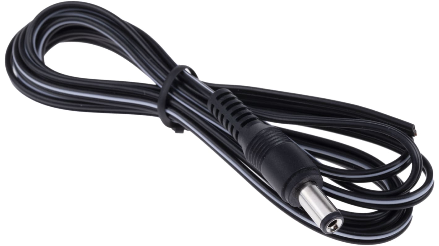 RS PRO Konfektioniertes Stromkabel, A 2,1 mm, DC-Strom / Stecker gerade, B offenes Ende, 1 A, 1.8m Schwarz/Weiß, 12 V