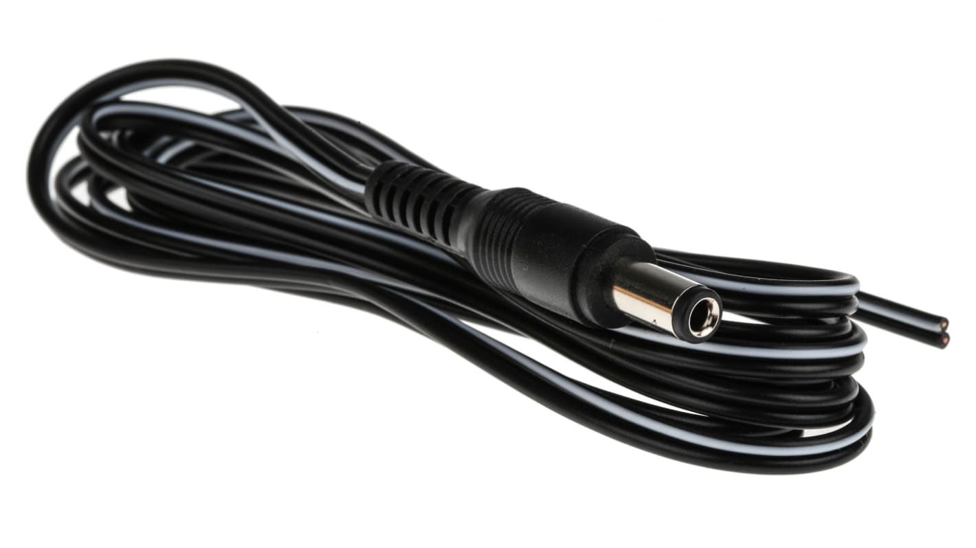 RS PRO Konfektioniertes Stromkabel, A 2,5 mm, DC-Strom / Stecker gerade, B offenes Ende, 1 A, 1.8m Schwarz/Weiß, 12 V