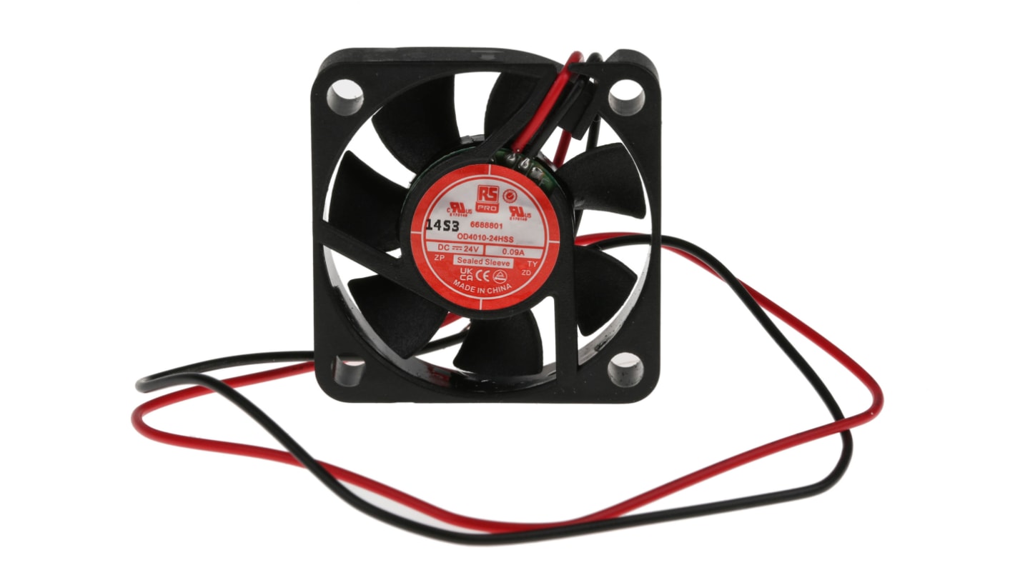 RS PRO Axial Fan, 24 V dc, DC Operation, 11.4m³/h, 1.4W, 90mA Max, 40 x 40 x 10mm