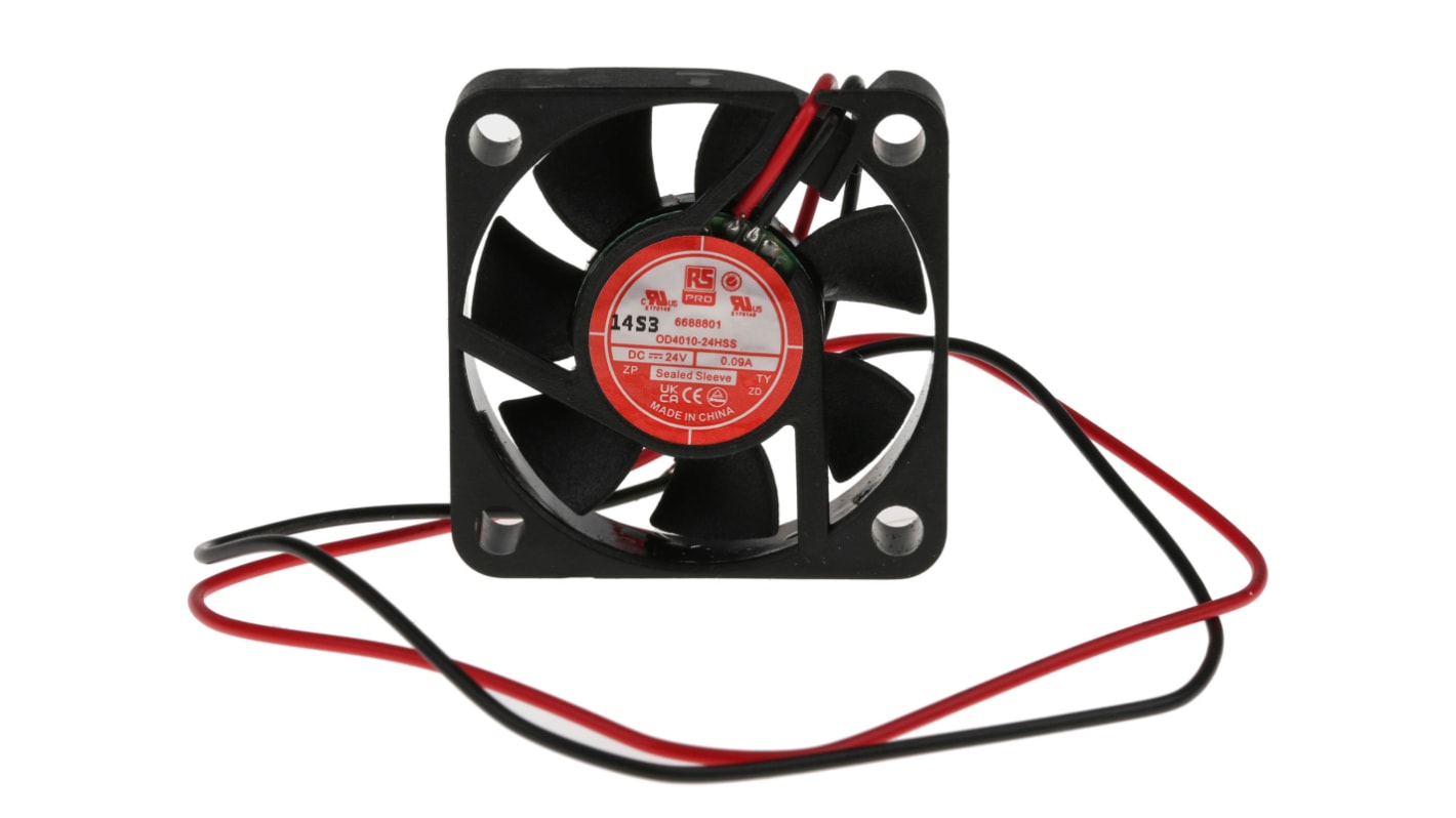 Ventilador Axial RS PRO de 40 x 40 x 10mm, 24 V dc, 1.4W, 6000rpm, caudal 11.4m³/h, 25dB