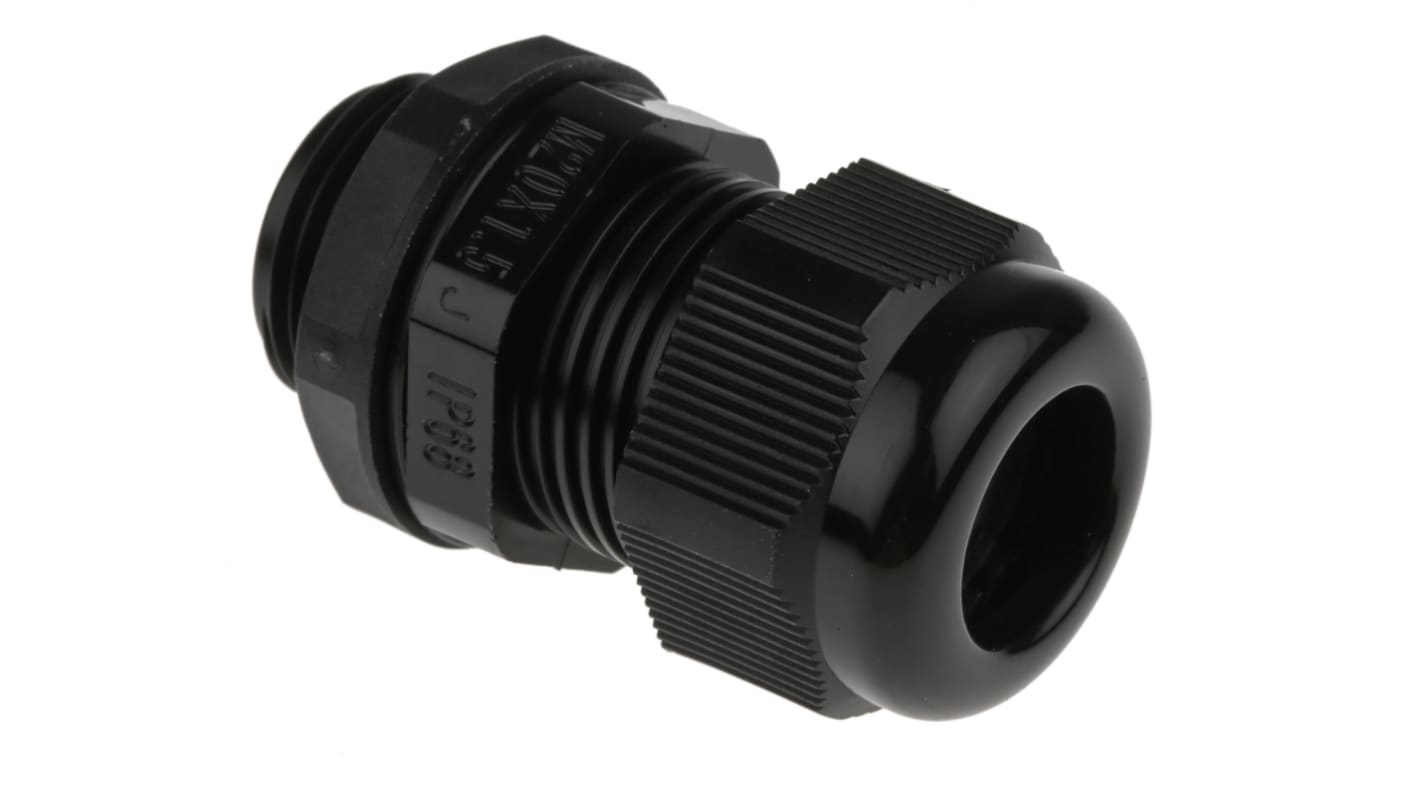 RS PRO 尼龙格兰头, M20, 6mm至12mm线径, IP68, 阻燃，自熄灭, 黑色, 带锁紧螺母