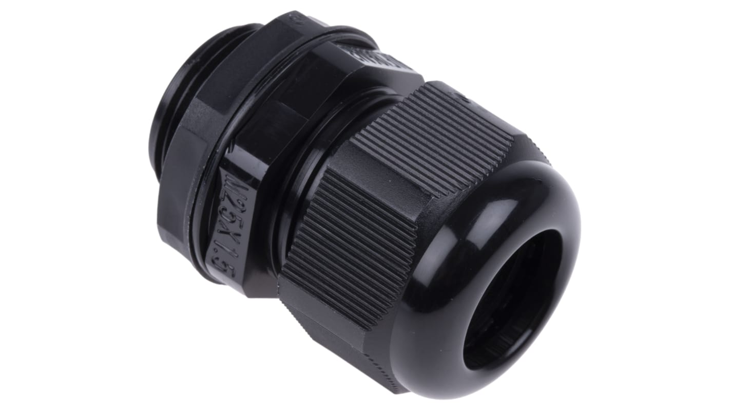 RS PRO Black Nylon Cable Gland, M25 Thread, 13mm Min, 18mm Max, IP68