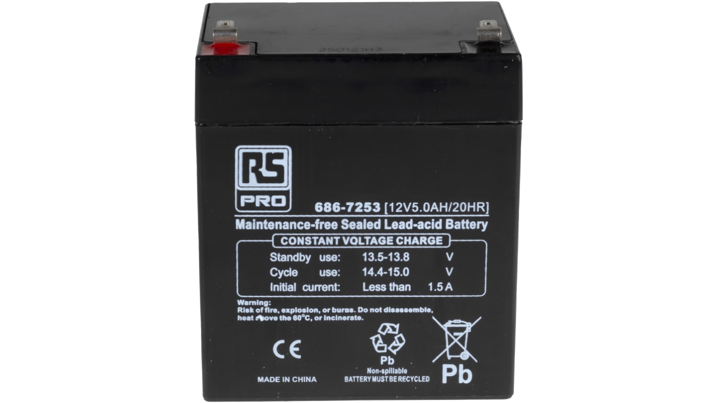 RS PRO 12V5AH密封铅酸电池, AGM结构, T1接端