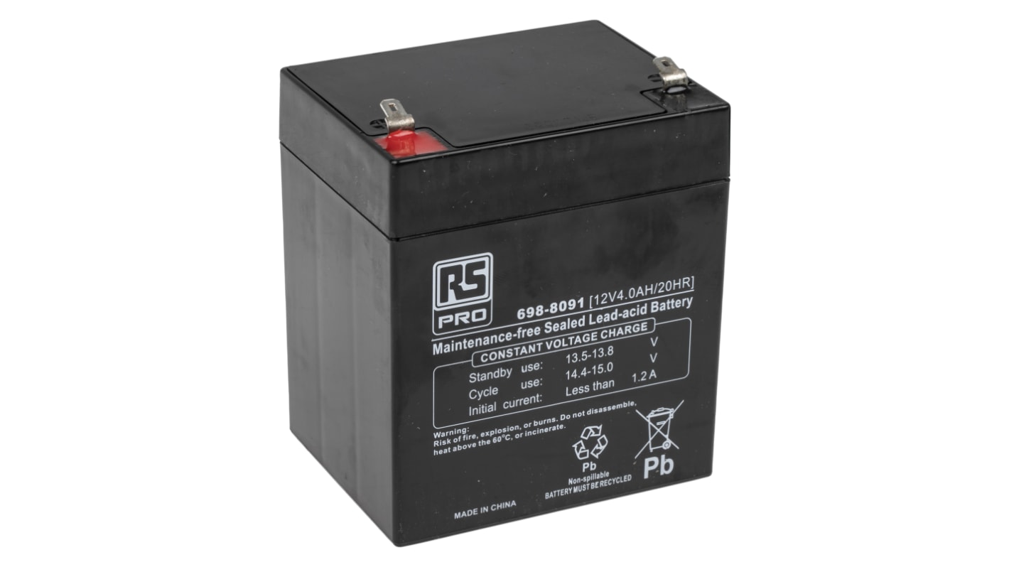 RS PRO 12V T1 Sealed Lead Acid Battery, 4Ah