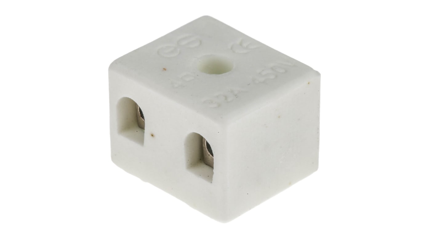 RS PRO Non-Fused Terminal Block, 2-Way, 32A, 12 AWG Wire, Screw Down Termination