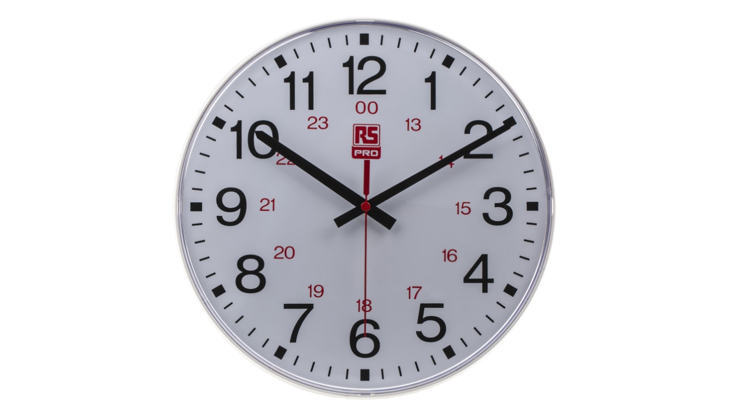 RS PRO White Analog Wall Clock, 300mm Diameter