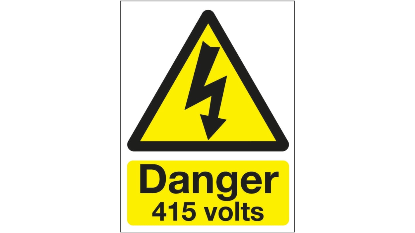 Signs & Labels Black/Yellow Vinyl Safety Labels, Danger 415 Volts-Text 200 mm x 150mm