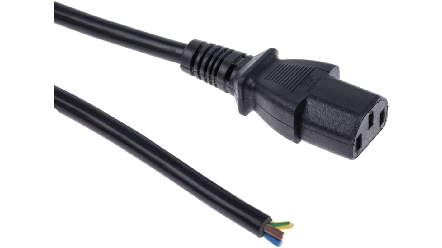 RS PRO Straight IEC C13 Socket to Unterminated Socket Power Cord, 2m