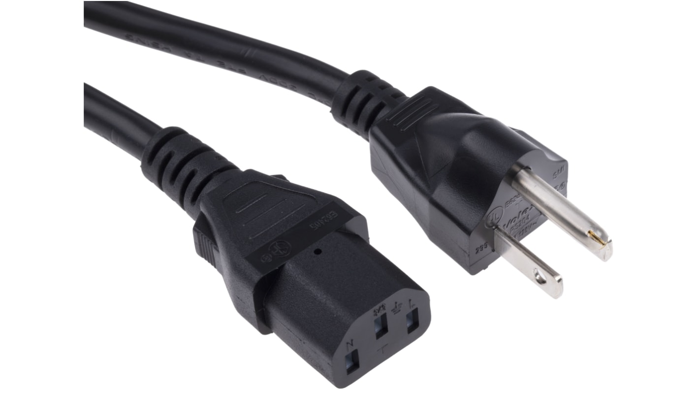 RS PRO Konfektioniertes Stromkabel, A IEC C13 / Buchse, B US-Stecker Typ B / Stecker, 10 A, 2m Schwarz, 125 V