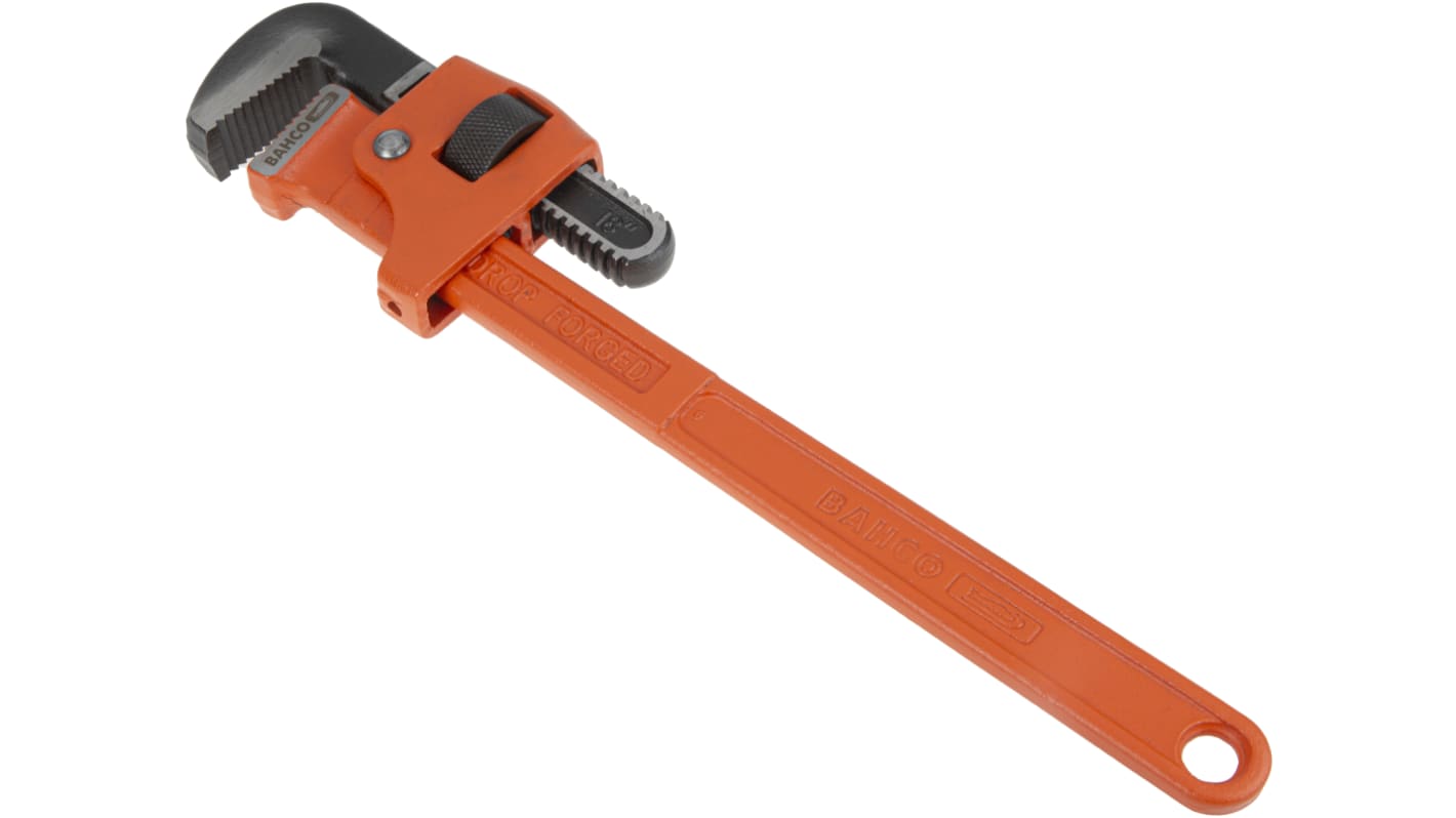 Bahco Pipe Wrench, 450 mm Overall, 60mm Jaw Capacity, Metal Handle