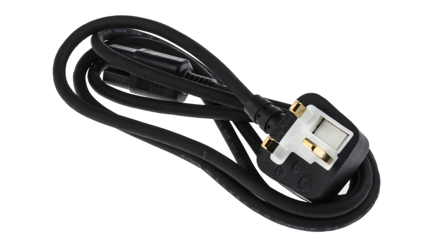 RS PRO IEC C15 Socket to Type G UK Plug Power Cord, 2m