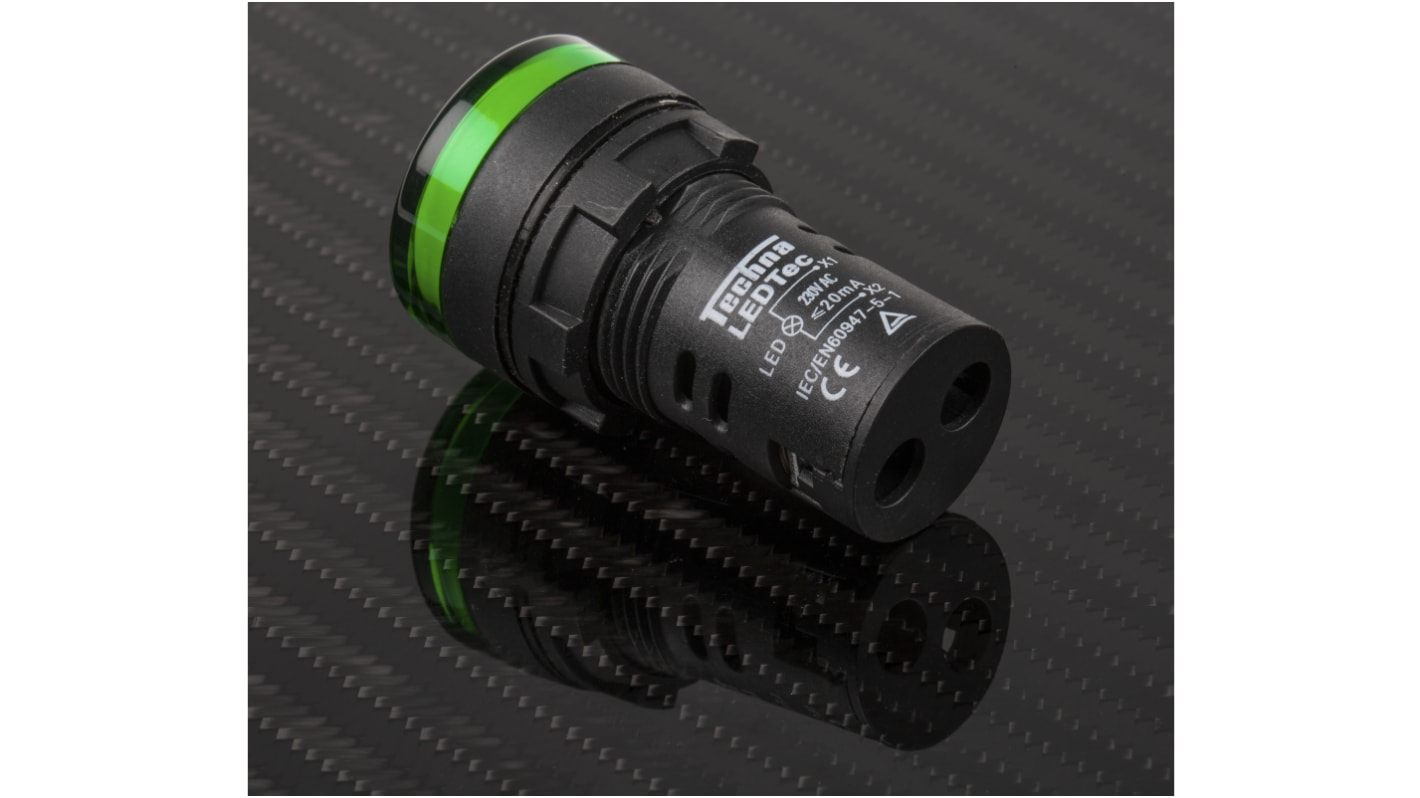 RS PRO 绿色圆形按钮指示灯, Φ22mm开孔, 230V 交流, 面板安装, IP65