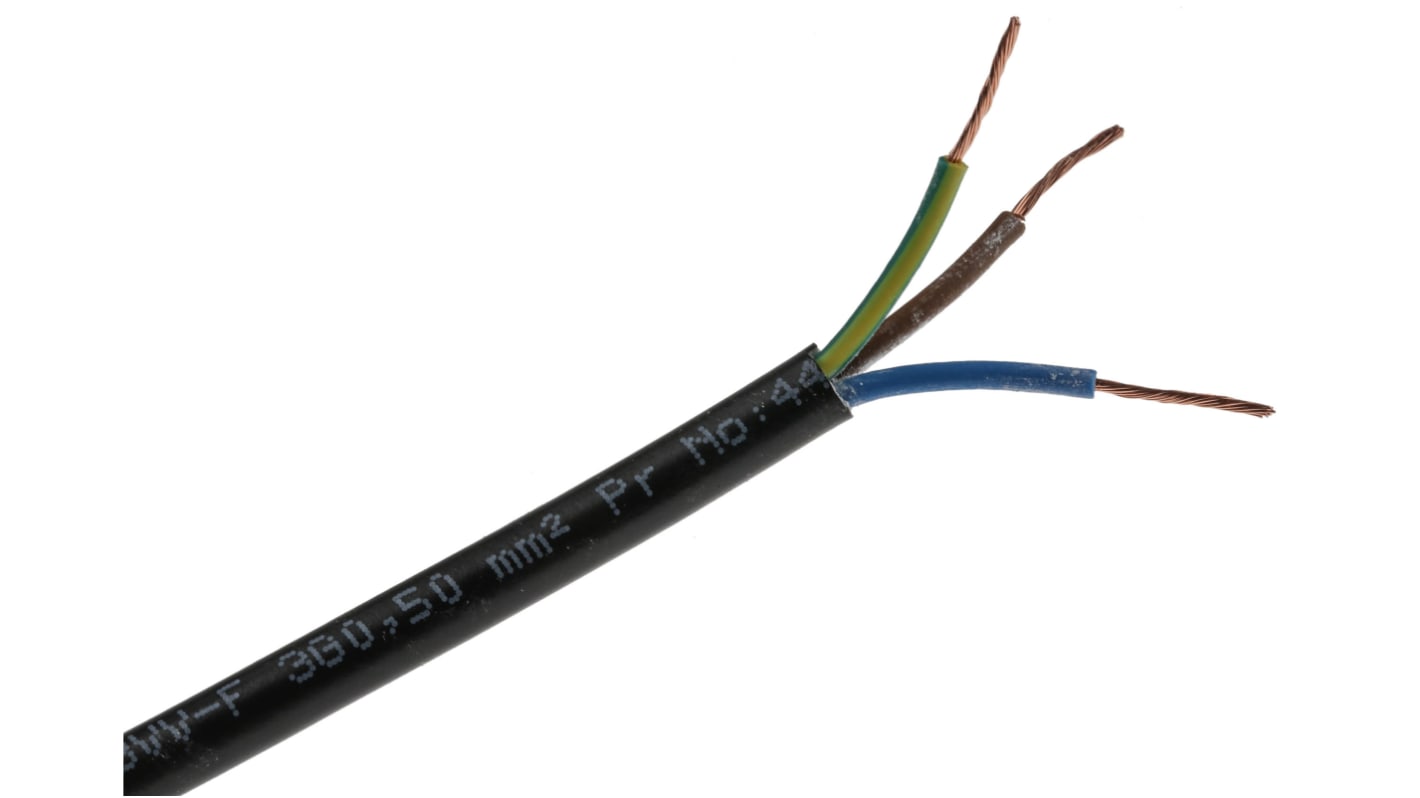 RS PRO Netzkabel, 3-adrig Typ 2183Y Schwarz x 0,5 mm² /Ø 5.39mm 3 A, 100m, 300 V, 500 V, PVC