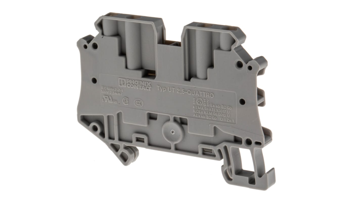 Phoenix Contact 3044542 UT 2.5-QUATTRO Series Grey, Single-Level, Screw Termination