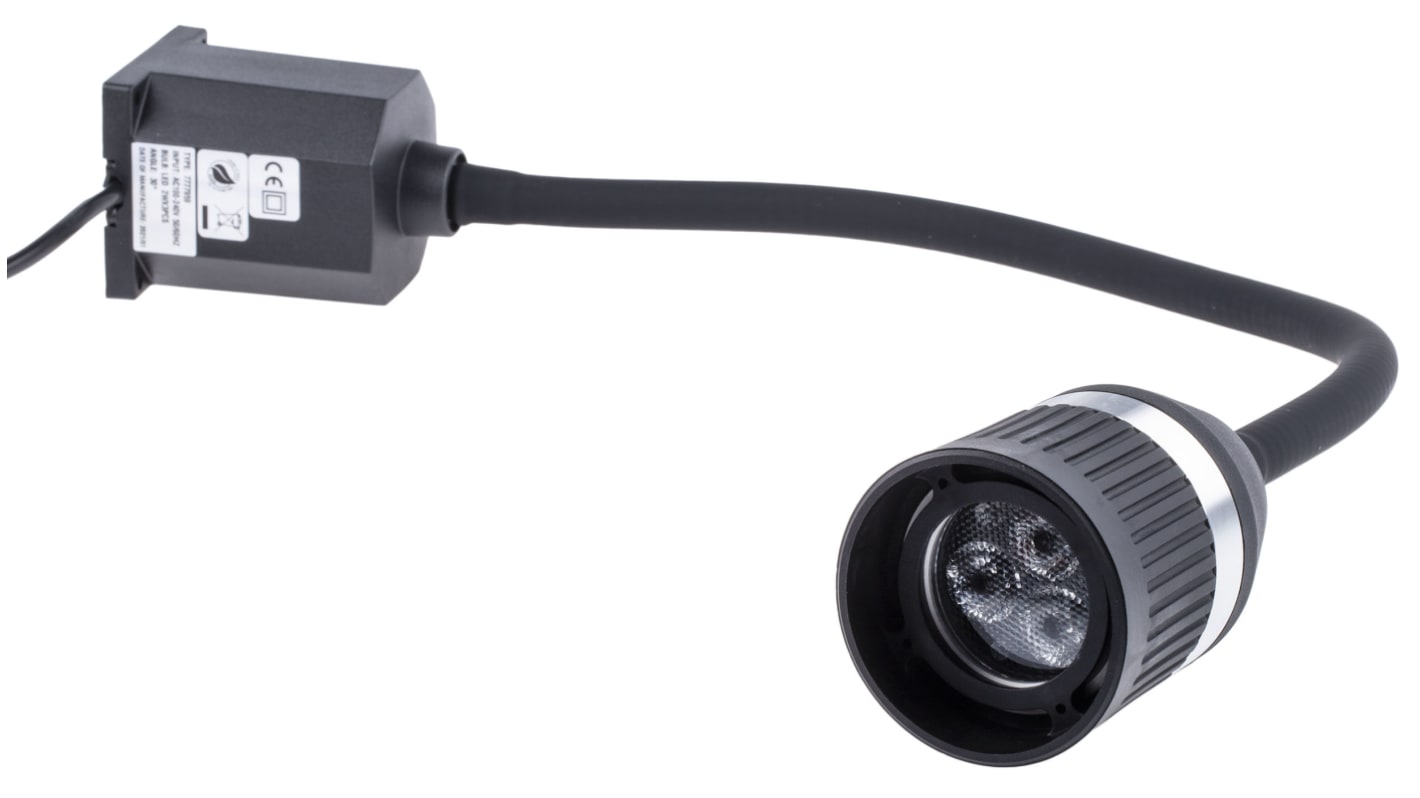 RS PRO Maskinlampe, 100→ 277 V ac, 3 W, Lyskilde: Lysdiode, Fleksibel hals, Arm: 520mm Bøjelig arm Type C -