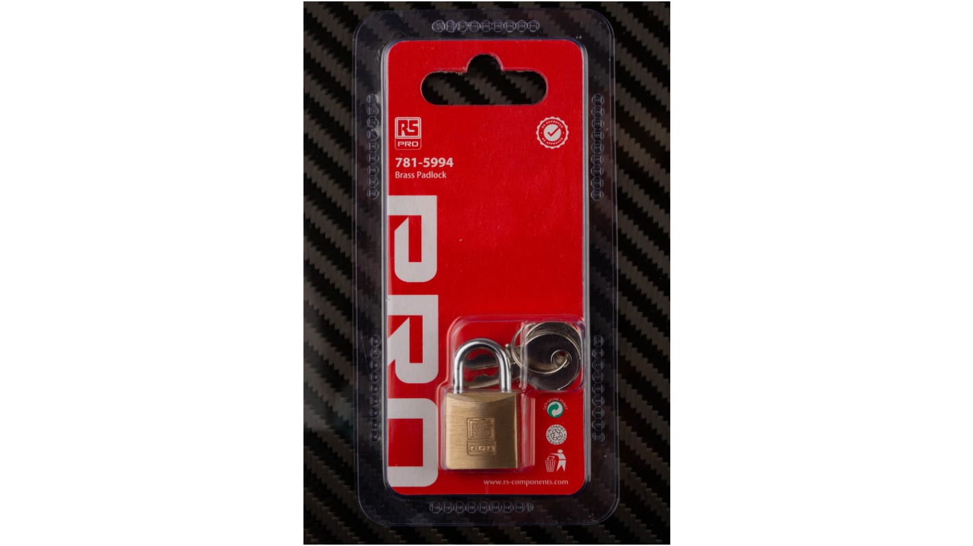 RS PRO Key Brass Padlock, 4mm Shackle, 20mm Body